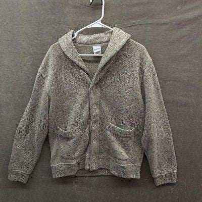 Haband Sweater Mens Medium Gray Heather Shawl Collar Button Cardigan Pockets