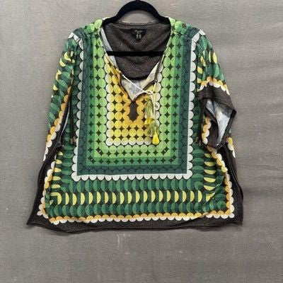 October Woman Tunic Top Womens One Size Geometric Retro Boho Pullover Shirt Dres