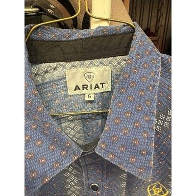 Ariat Shirt Mens Size G Blue Aztec Kyron Classic Pearl Snap Western Cowboy Rodeo