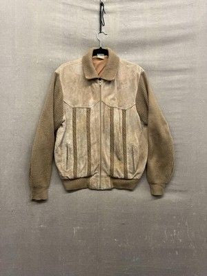 Vintage The Fair Jacket Mens Medium Brown Leather Knit Bomber Korea 80s 90s 1