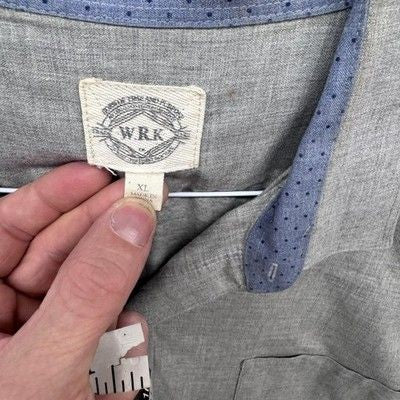WRK Shirt Mens XL Gray Blue Contrast Collar Long Sleeve Button Up Casual Pocket