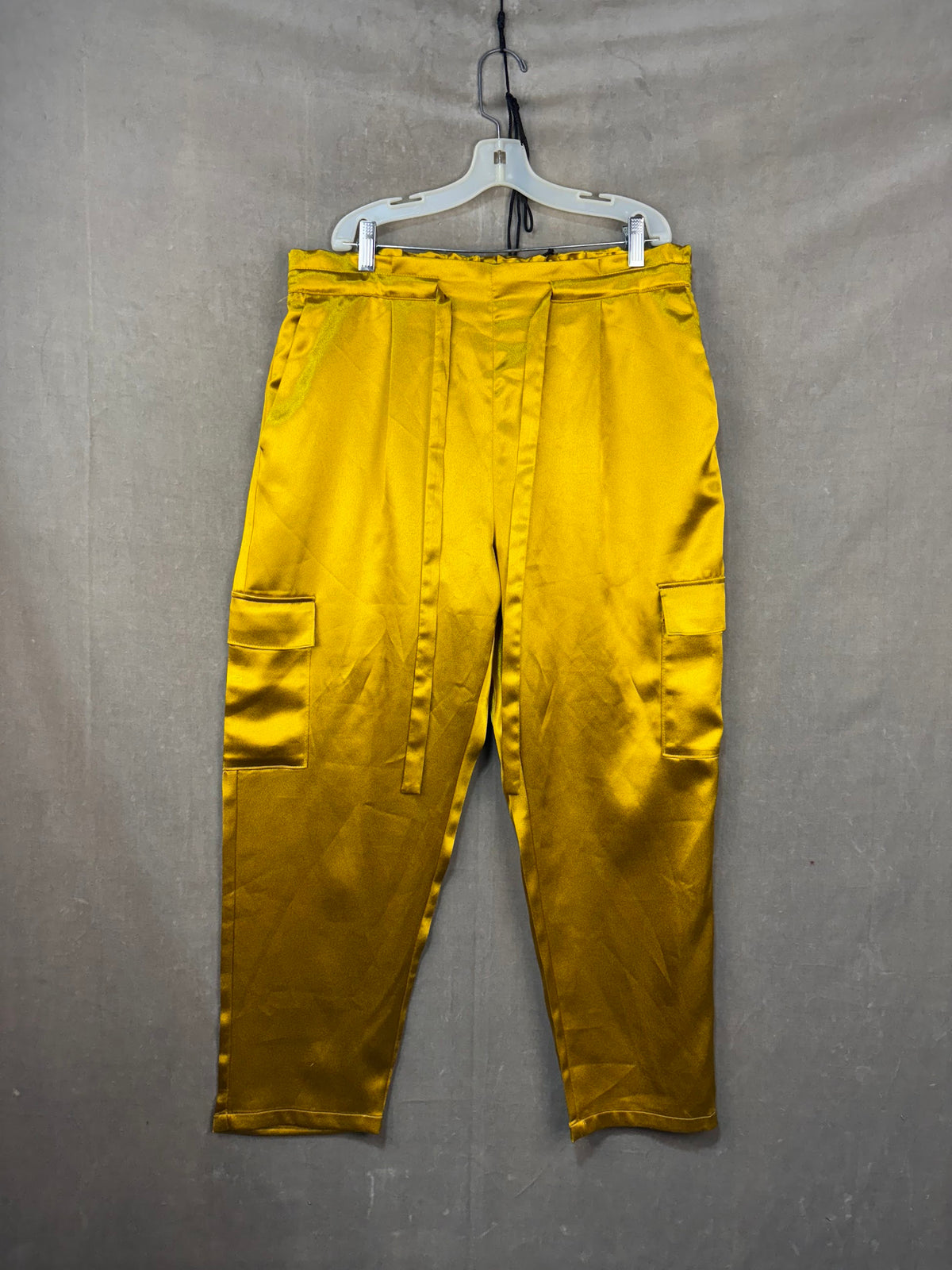 Gabrielle Union Cargo Pants Gold Satin Large Women Pre-Owned Elastic Waist Pocke