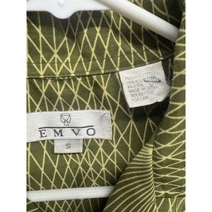 EMVO Shirt Mens L Green Geometric Pattern Short Sleeve Button Up Retro Top 1