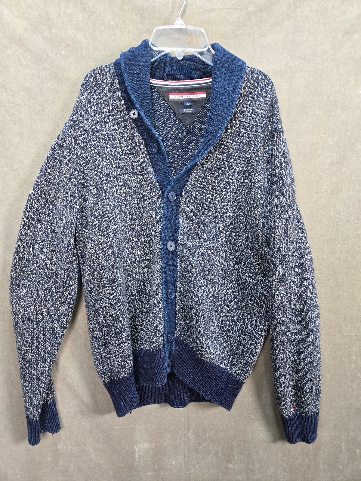 Tommy Hilfiger Men's Navy Indigo Marled Shawl Collar Cardigan Sweater M