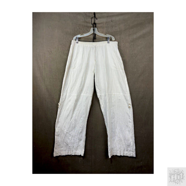 White Linen Drawstring Wide-Leg Pants with by Firefly Basics Size M