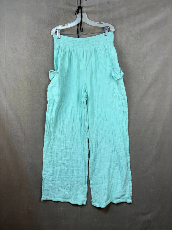 Jolie Wide-Leg Pants Green Elastic Waist Pockets Size M Pre-Owned