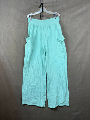 Jolie Wide-Leg Pants Green Elastic Waist Pockets Size M Pre-Owned 1