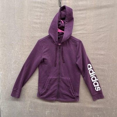 Adidas Hoodie Youth Small Purple Full Zip Sleeve Logo Athletic Sweatshirt