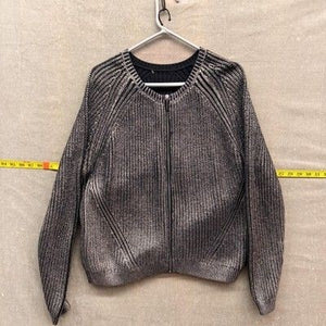 DKNY Womens Sweater Black Silver Metallic Zip Front Raglan Knit Bomber Jacket Pr 1