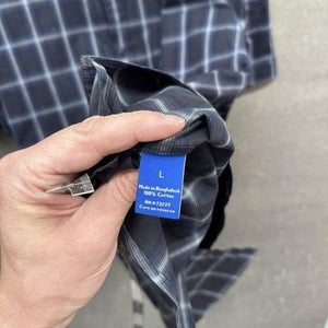 APT 9 Shirt Mens Large Blue Gray Plaid Short Sleeve Button Up Smart Temp 2