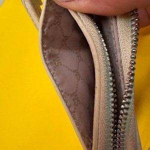 Steve Madden Cream Pebbled Faux Leather Zip Around Wristlet Wallet Card Holder 5