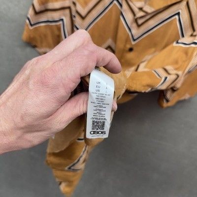 ASOS Shirt Mens Large Brown Chevron Short Sleeve Button Up Casual Geometric Top