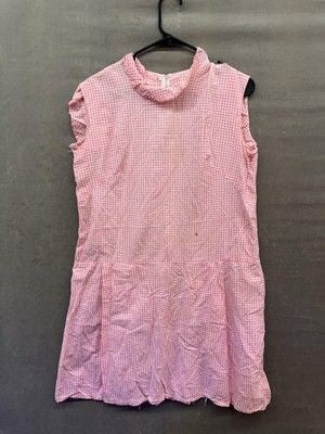 Vintage Pink Gingham Dress Womens Large Sleeveless Drop Waist Ruffle Collar 60s 3