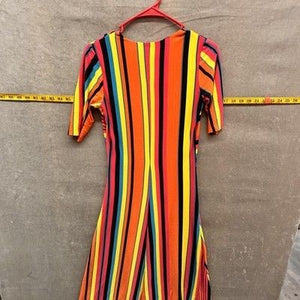 Rainbow Stripe Wrap Dress Womens XS Multicolor Fit & Flare Short Sleeve V Neck 5