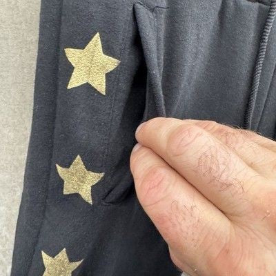 S2 Sportswear Pants Womens Large Black Gold Star Print Joggers Sweatpants Active