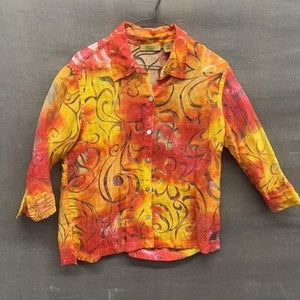 Valerie Stevens Womens Small Sheer Button Up Floral Swirl Blouse Pre-Owned Good 1