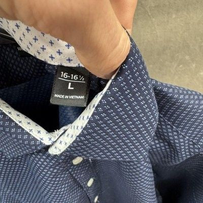 Society of Threads Mens Shirt Large Blue Geometric Print Button Up Long Sleeve P