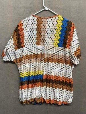 Jera Collection Shirt Womens One Size Geometric Print Zip Up Retro Top 5