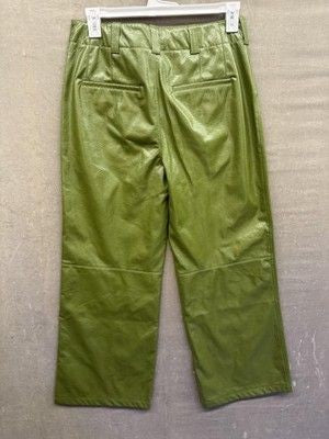 Free People Pants Womens 12 Green Faux Leather Wide Leg Cropped High Rise Boho 4