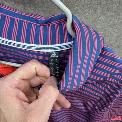 Adidas Shirt Mens Large Polo Golf Athletic Performance Climalite Striped