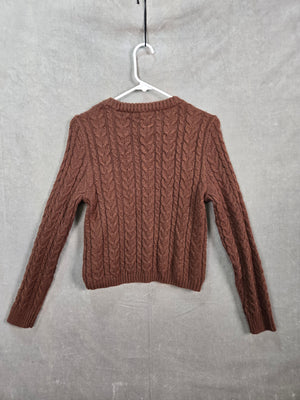 American Eagle Women's Brown Cable Knit Crewneck Sweater Size L 4