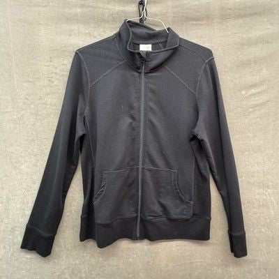 Danskin Now Jacket Womens XL Black Full Zip Rhinestone Cross Embellished Track
