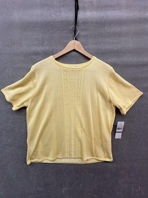 Alfred Dunner Sweater Womens Large Yellow Santa Clara Short Sleeve Pointelle 1