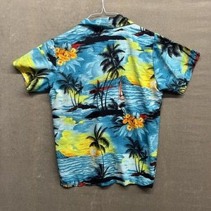 V.H.O Shirt Mens Medium Blue Yellow Hawaiian Floral Print Short Sleeve Summer 3