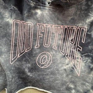 Odd Future Hoodie Womens Large Black Gray Tie Dye Cropped Raw Hem Donut Logo 4