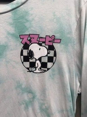 Peanuts Snoopy Shirt Mens Large Green Tie Dye Long Sleeve Checkerboard Graphic