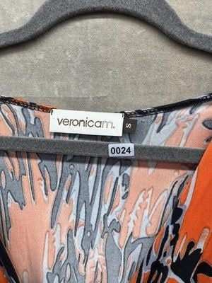 Veronica M Dress Womens Small Abstract Print Stretch Short Sleeve Boho Casual 1