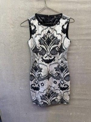 Elie Tahari Dress Womens US 2 UK 6 Gray Black White Sleeveless Jacquard Sheath 1