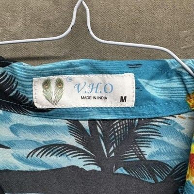 Mens Medium Blue Yellow Hawaiian Floral Print Short Sleeve Shirt Pre-Owned Good