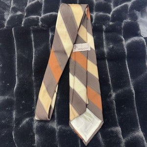 Bronzini Tie Mens Brown Tan Orange Striped Necktie Classic Polyester Business 1
