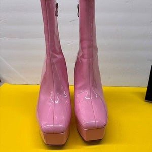 Pink Patent Leather Platform Boots Square Toe Block Heel Mid Calf Side Zip Pre-O 4