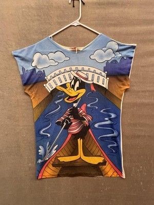 Vintage Daffy Duck Looney Tunes Shirt Womens XL All Over Print Venice 1986 80s 3