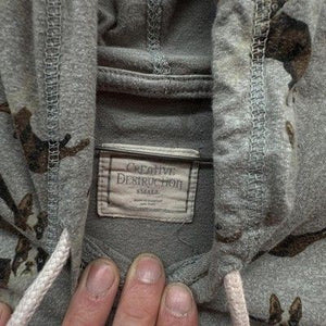 Creative Destruction Hoodie Womens Small Gray Dog Print Lightweight Pullover Pre 1