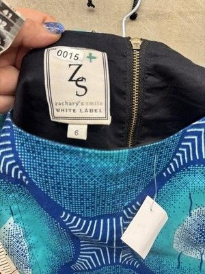 Zachary's Smile White Label Dress Womens 6 Blue Teal Geometric Pockets Fit Flare 4