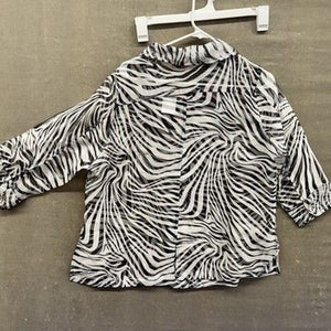 Valerie Stevens Blouse Womens 2XL Black White Zebra Print Sheer Button Up Top 2