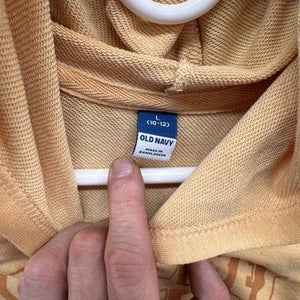 Old Navy Hoodie Youth Large 10-12 Tan Short Sleeve Graphic Good Vibes Surf Club 1