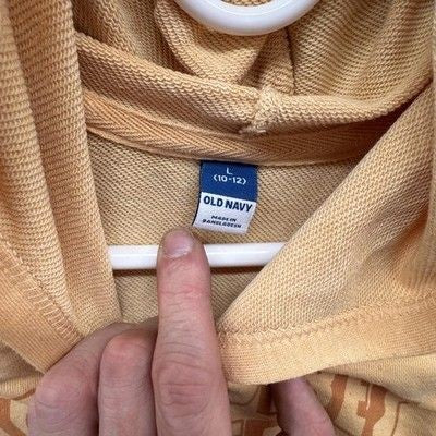 Old Navy Hoodie Youth Large 10-12 Tan Short Sleeve Graphic Good Vibes Surf Club