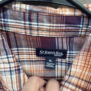 St Johns Bay Shirt Mens XL Orange Plaid Short Sleeve Button Up New Cotton Casual 1