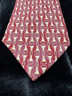 Dormeuil Silk Tie Burgundy Red Gold Geometric Pattern Pre-Owned Made in France 1