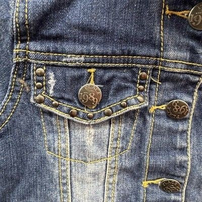 Childrens Place Denim Jacket Girls Medium 7/8 Blue Studded Button Front 1989
