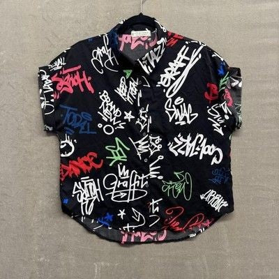 Jon & Anna Shirt Mens Large Black Graffiti Print Button Up Streetwear Urban