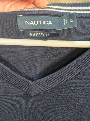 Nautica Navtech Men's Navy V Neck Logo Pullover Sweater Size XL 2