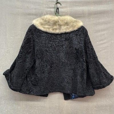 Jean Dulac Vintage Womens Medium Black Persian Lamb Mink Shawl Collar Jacket Pre