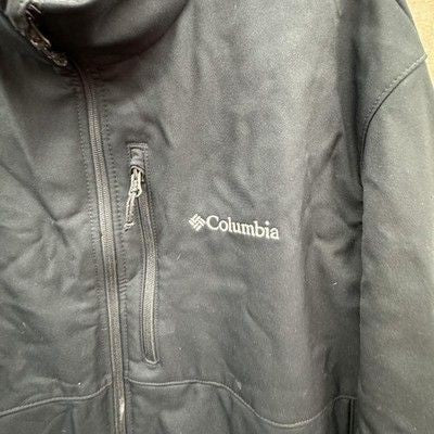 Columbia Mens Softshell Jacket 2XL Black Fleece Lined Full Zip Chest Pocket Pre-