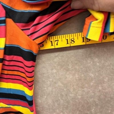 Rainbow Stripe Wrap Dress Womens XS Multicolor Fit & Flare Short Sleeve V Neck