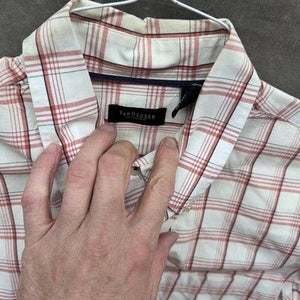 Van Heusen Shirt Mens Medium Red White Plaid Button Down Short Sleeve Casual 1